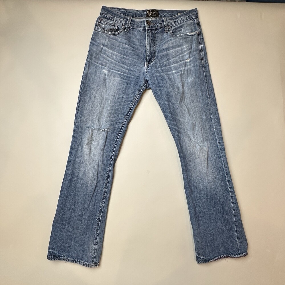 BKE Vintage Buckle Welder Jeans Mens 31R Blue Denim Distressed Boot